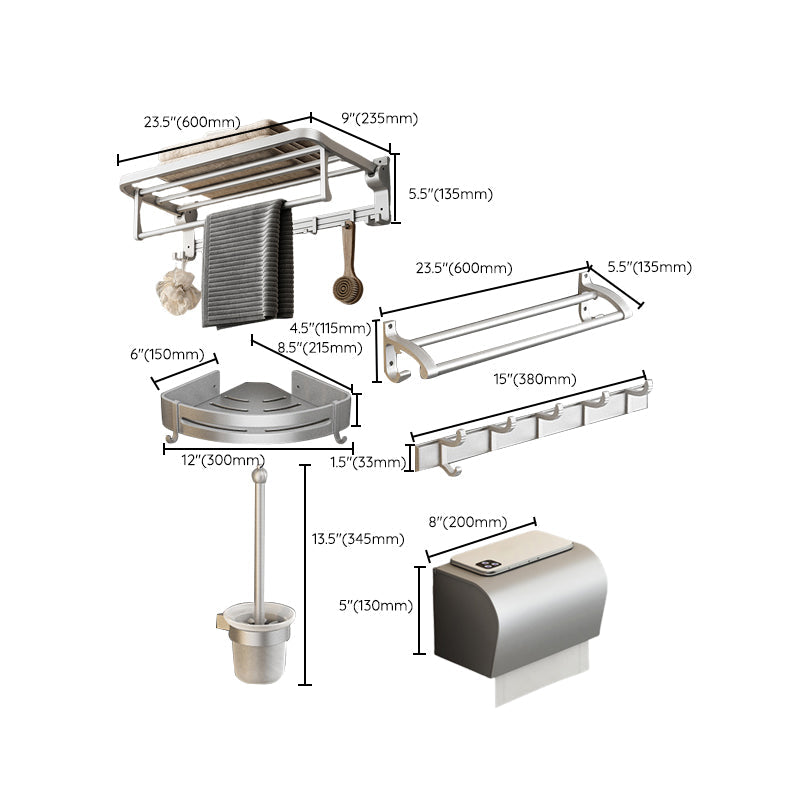Avtoit | Contemporary Silver Metal Bathroom Fittings Set with Triangle Bathroom Shelf