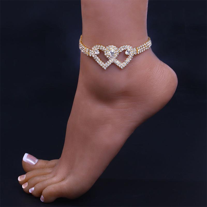 Avtoit | Fashion Rhinestone Double Heart Anklet