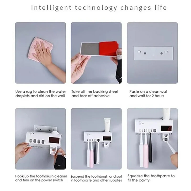 Avtoit | Smart UV Light Sterilizer Toothbrush Holder, Wall Mounted Toothpaste Dispenser