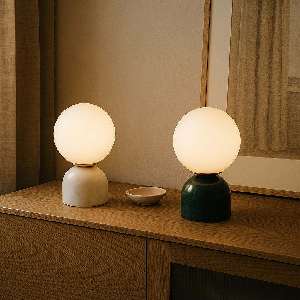 Avtoit | Marnor | Marble Table Lamp with Glass Shade – Scandinavian Minimalist Design