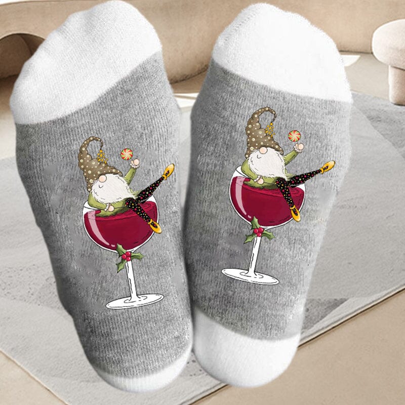 Avtoit | Christmas gnome wine glass unisex crew socks