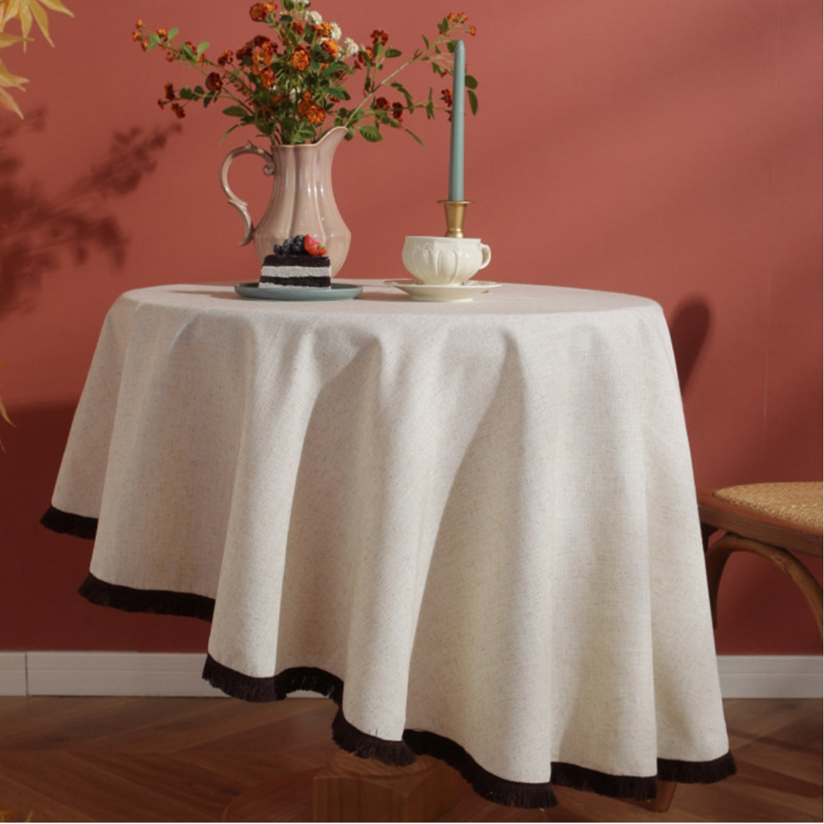 Avtoit | Minimalist Linen Tassel Tablecloth Natural Style