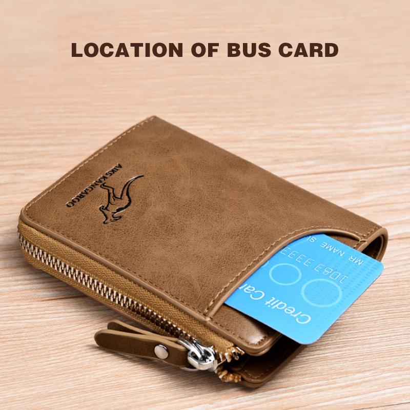 Men's RFID-Blocking Leather Wallet with Zipper Closure