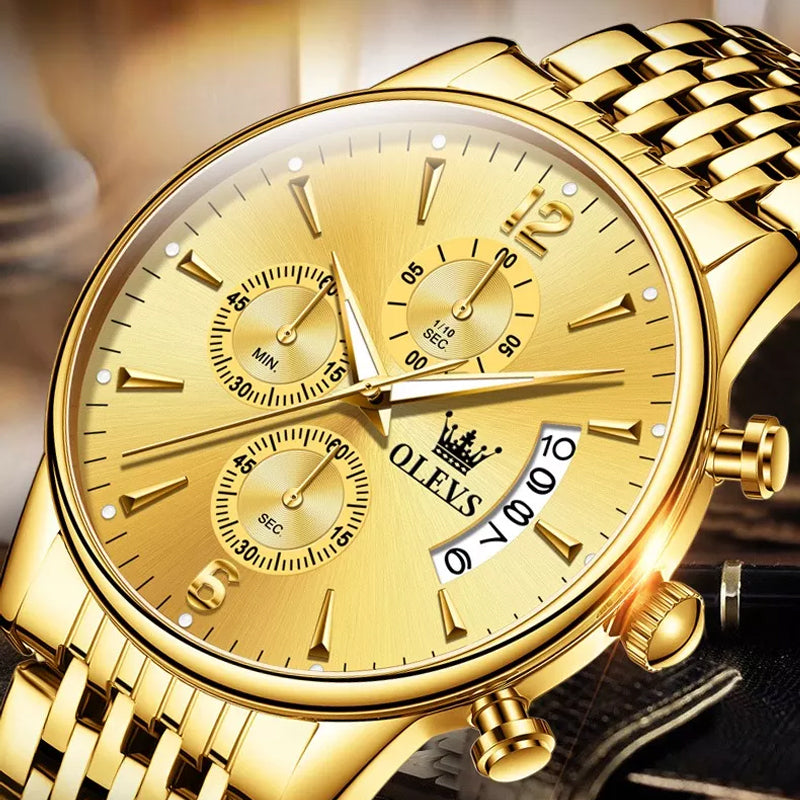 Avtoit | Luxury Gold Three-Eye Chronograph Dial Automatic Mechanical Watch