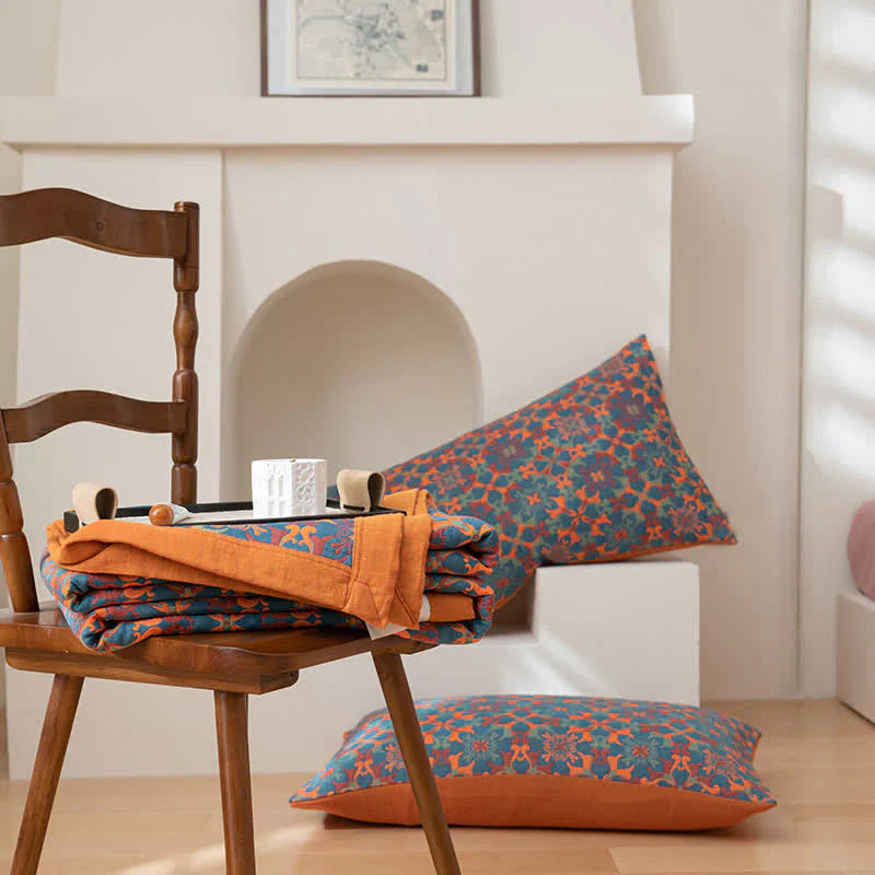 Avtoit | Six-Layer Cotton Blanket with Orange-Blue Pattern
