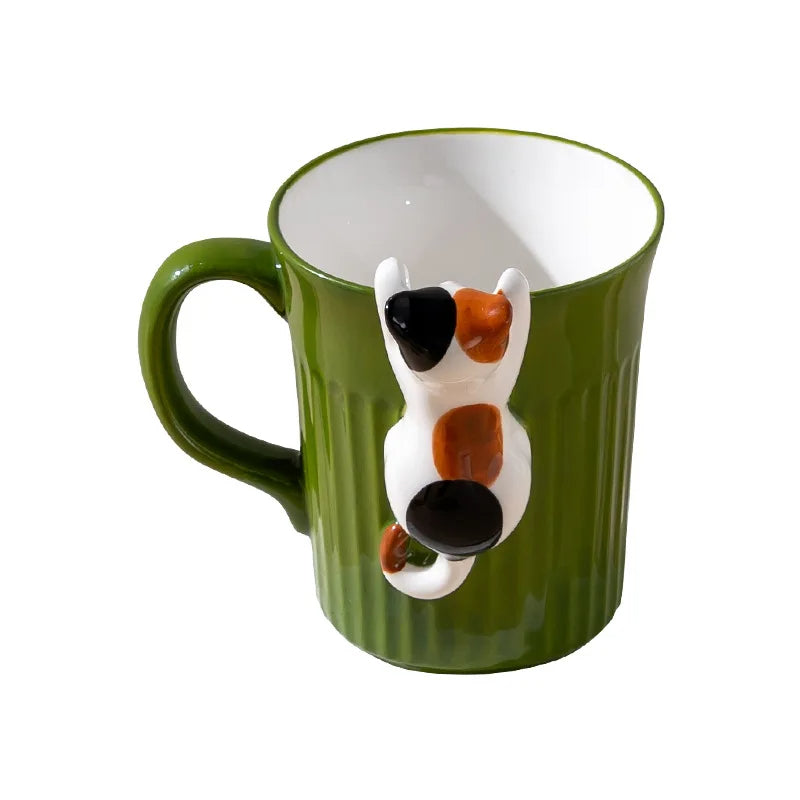 Ceramic Coffee Mug with Climbing Cat Design