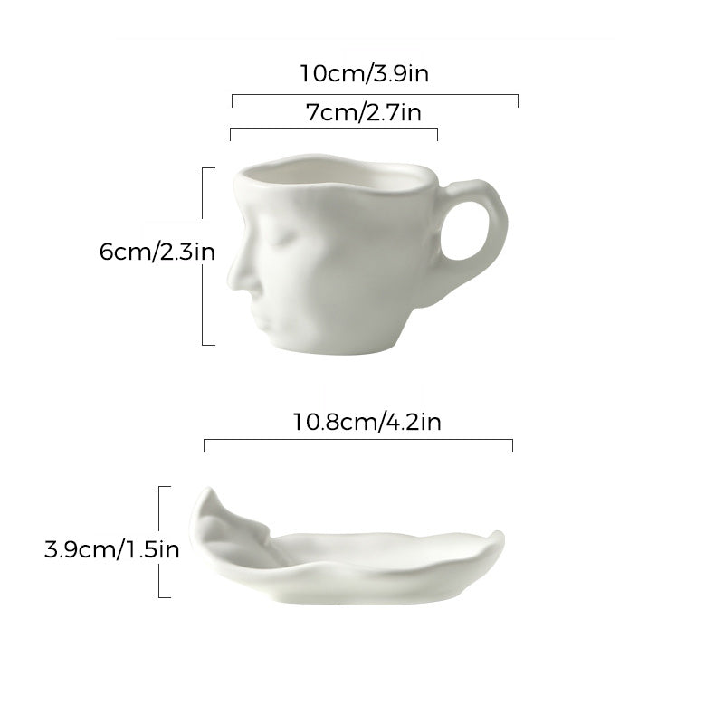 Avtoit | Metal Touching Face Creative Ceramic Kiss Coffee Cup, Artistic Vibe Mug & Saucer Set