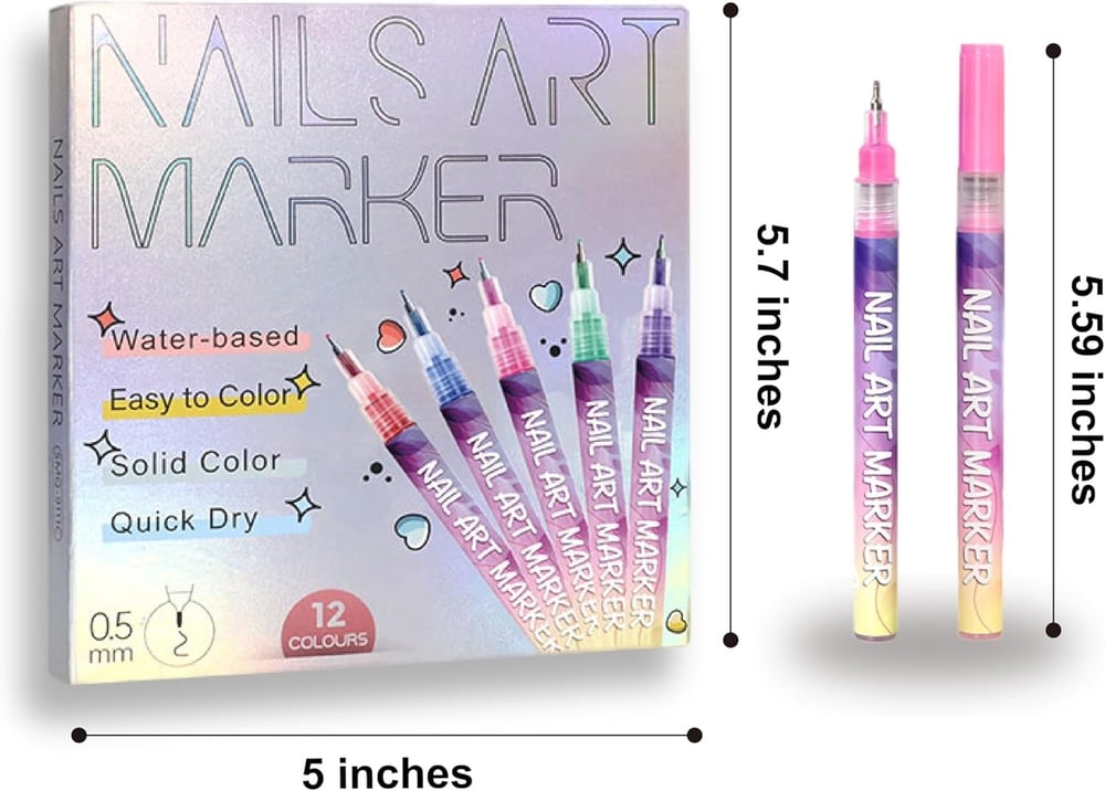 Avtoit | 12 Colors Nail Art Pens — Acrylic Nail Design Set with Fine Tip