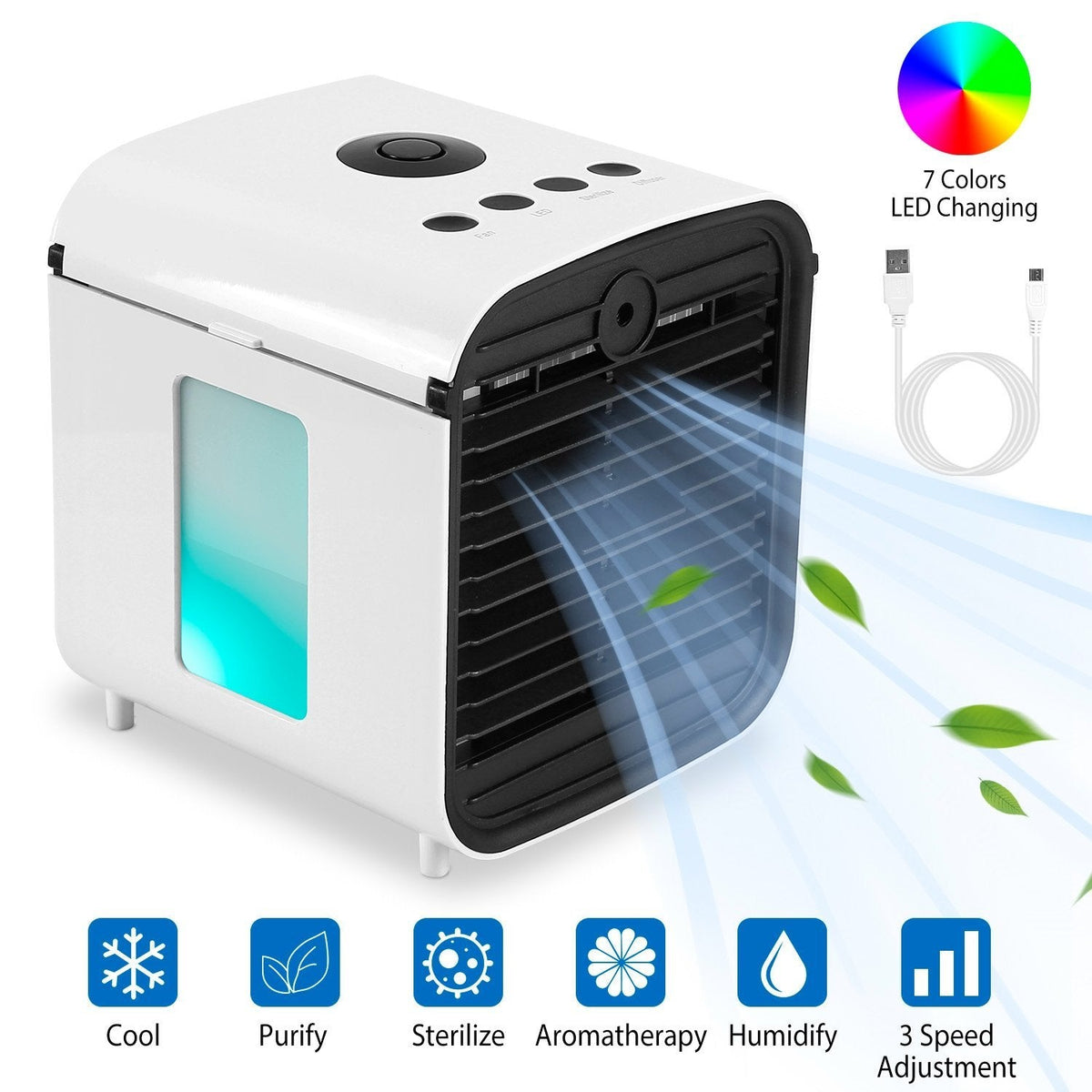 Avtoit | 7-Colors Switchable Portable Mini Air Conditioner Cooler Fan