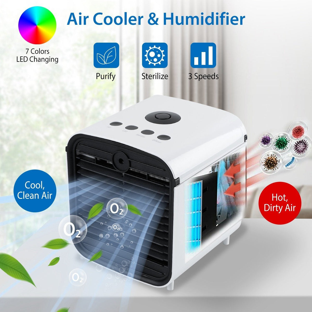 Avtoit | 7-Colors Switchable Portable Mini Air Conditioner Cooler Fan