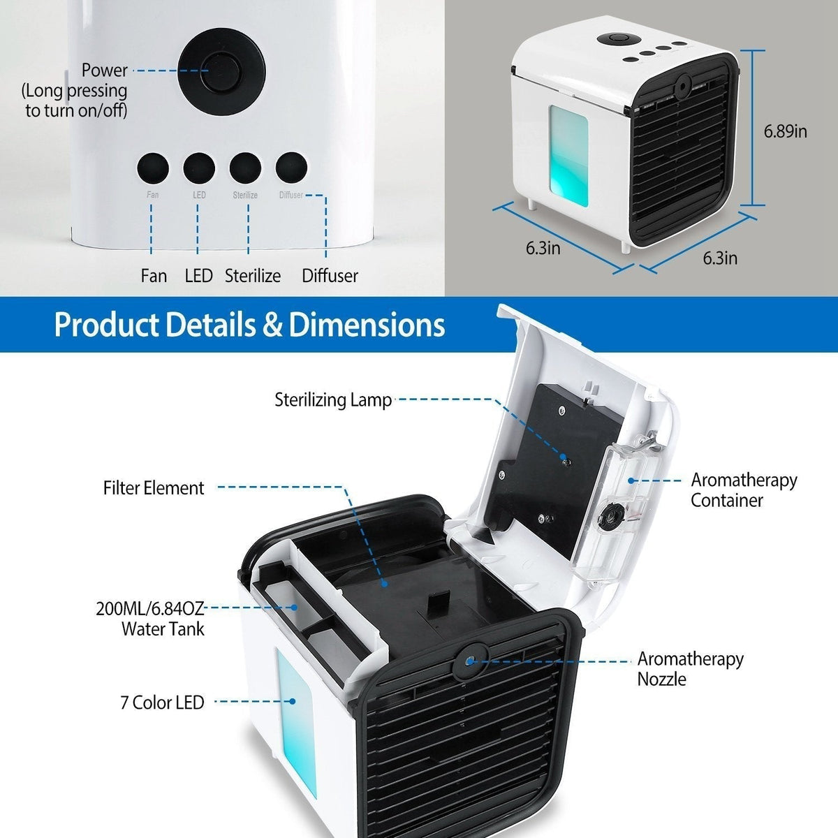 Avtoit | 7-Colors Switchable Portable Mini Air Conditioner Cooler Fan