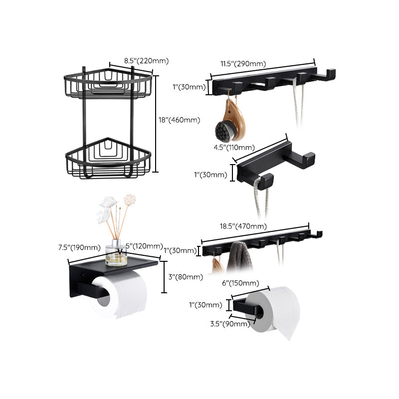 Avtoit | Matte Black 5-piece modern bathroom accessory as individual piece or as set with towel bar