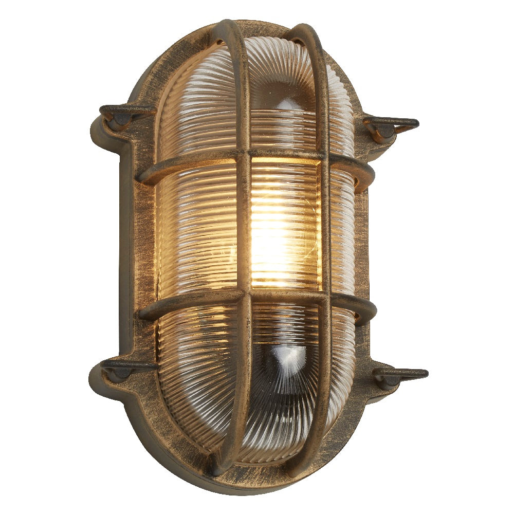 Avtoit | Antique Brass & Ribbed Glass Outdoor Vintage Oval Surface Lights Wall Lamp 248mm