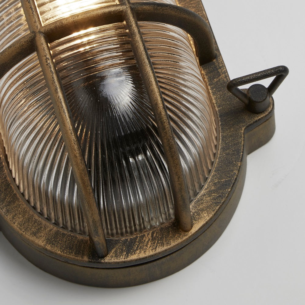 Avtoit | Antique Brass & Ribbed Glass Outdoor Vintage Oval Surface Lights Wall Lamp 248mm