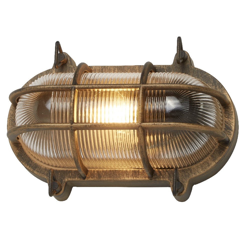 Avtoit | Antique Brass & Ribbed Glass Outdoor Vintage Oval Surface Lights Wall Lamp 248mm