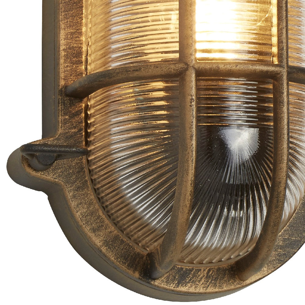 Avtoit | Antique Brass & Ribbed Glass Outdoor Vintage Oval Surface Lights Wall Lamp 248mm
