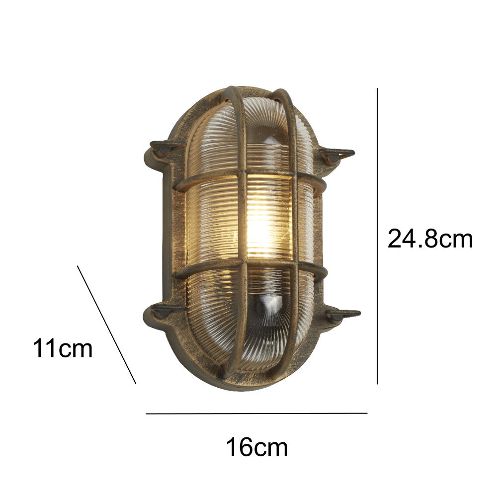 Avtoit | Antique Brass & Ribbed Glass Outdoor Vintage Oval Surface Lights Wall Lamp 248mm
