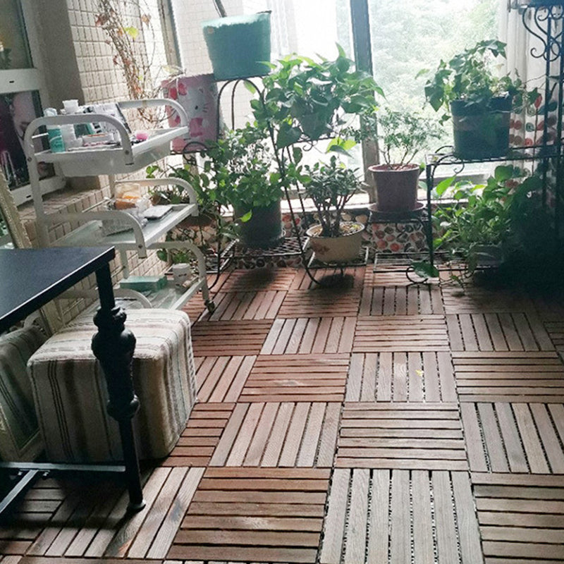 Avtoit | 7-Slat Square Wood Floor Tiles Click Installation Outdoor Floor Tiles