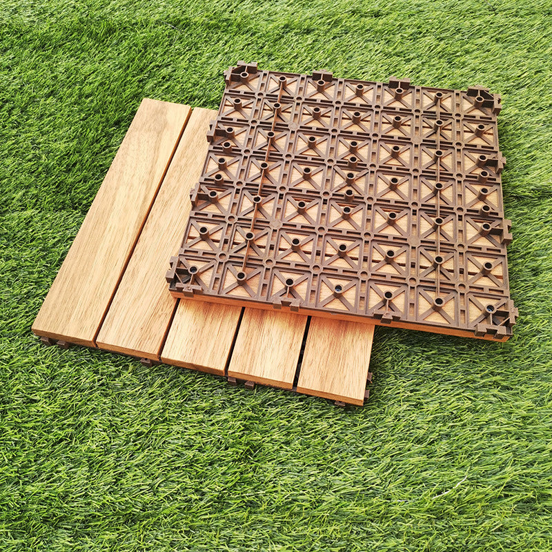 Avtoit | Teak-Finish 5-Slat Square Wooden Floor Tiles Connection Garden Tiles