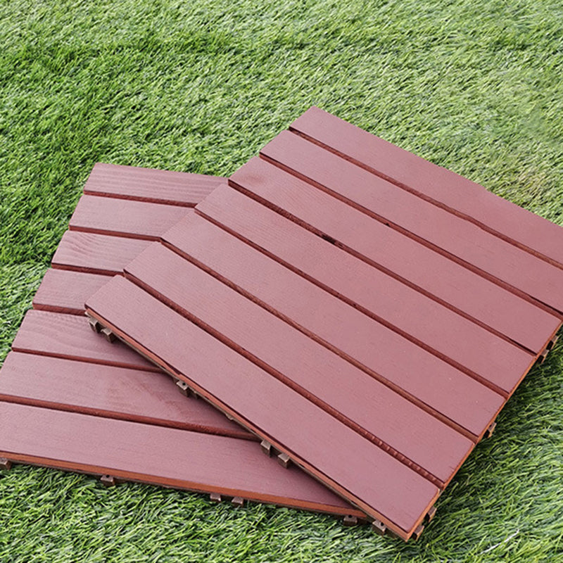 Avtoit | Red 6-Slat Square Wood Deck Tiles Snap-Fit Installation Floor Tiles