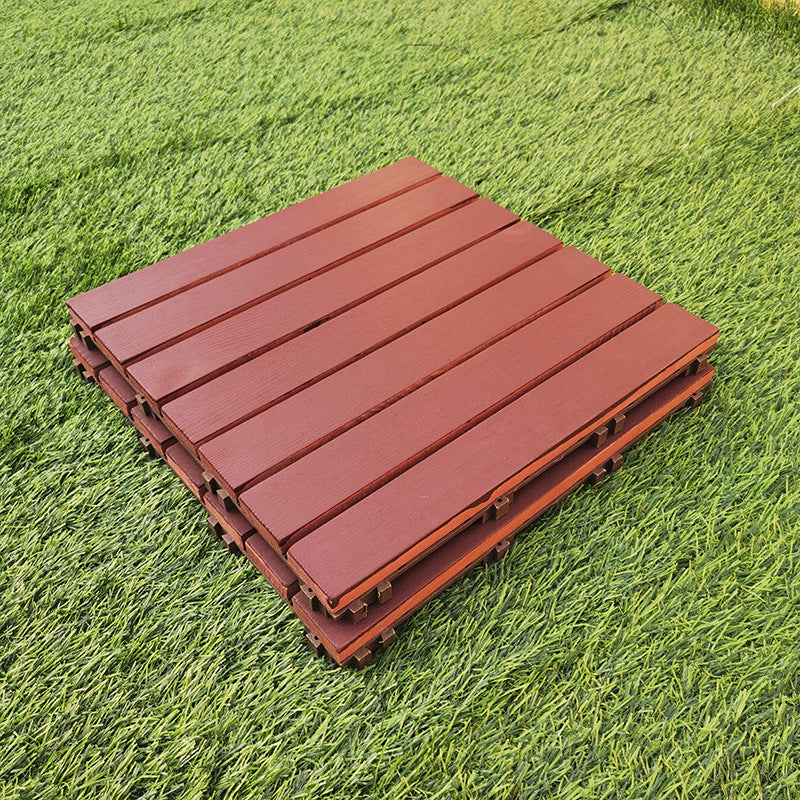 Avtoit | Red 6-Slat Square Wood Deck Tiles Snap-Fit Installation Floor Tiles
