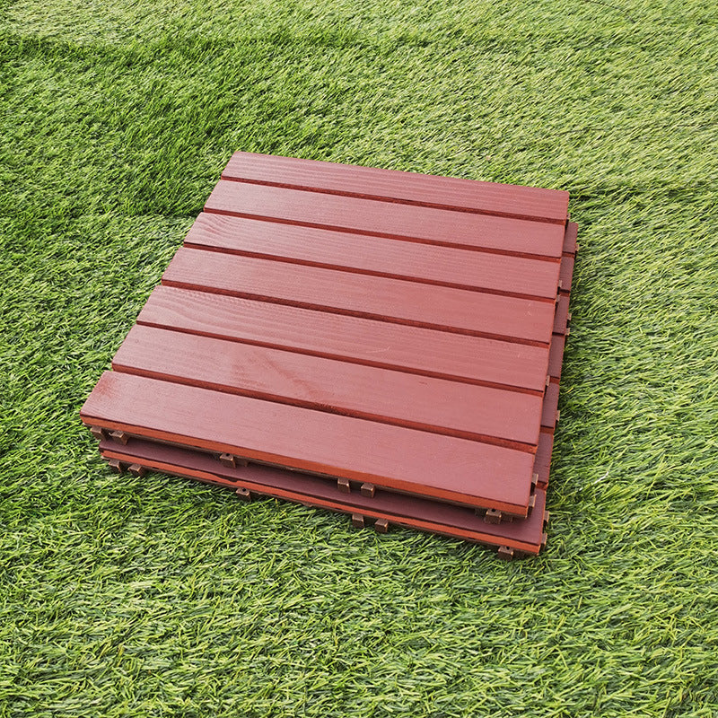 Avtoit | Red 6-Slat Square Wood Deck Tiles Snap-Fit Installation Floor Tiles