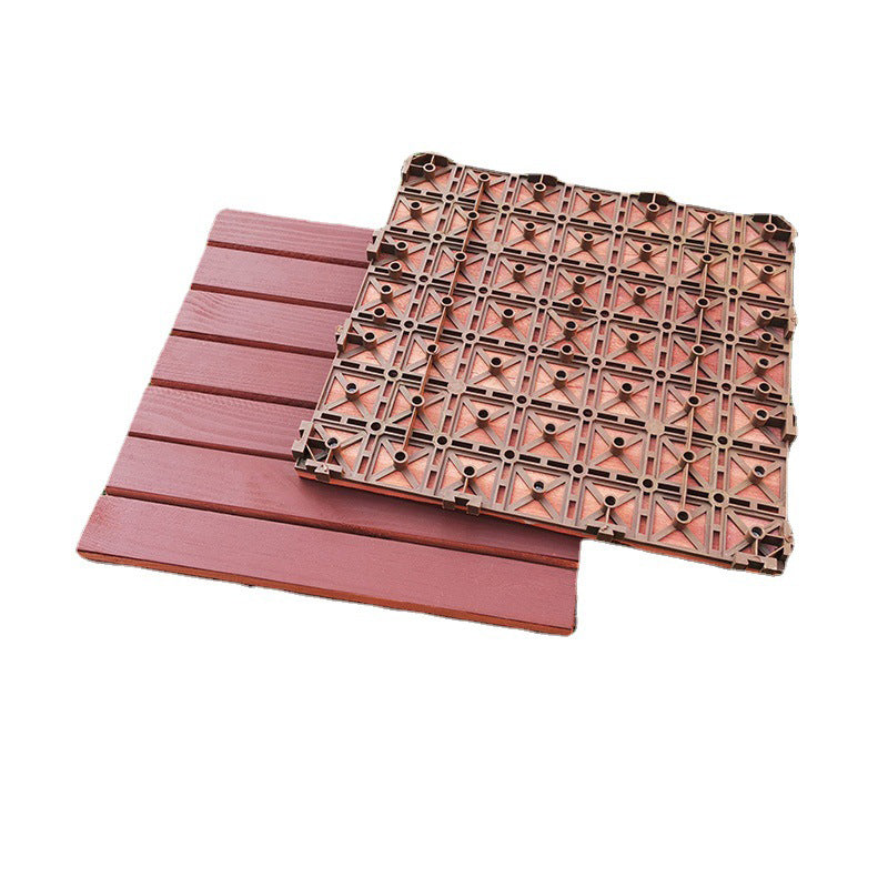 Avtoit | Red 6-Slat Square Wood Deck Tiles Snap-Fit Installation Floor Tiles
