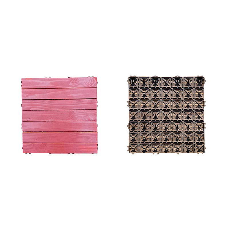 Avtoit | Red 6-Slat Square Wood Deck Tiles Snap-Fit Installation Floor Tiles