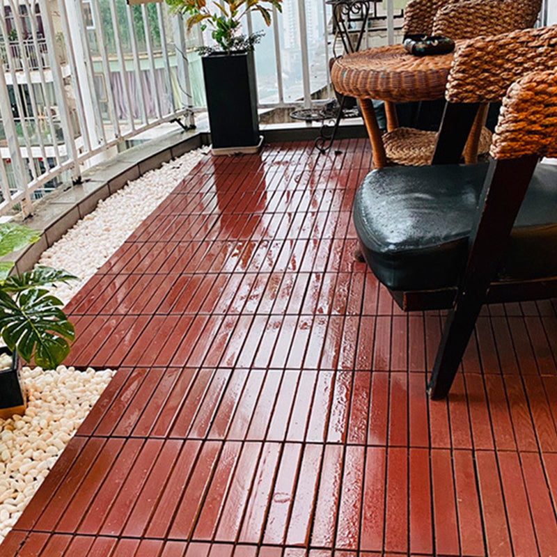 Avtoit | Red 6-Slat Square Wood Deck Tiles Snap-Fit Installation Floor Tiles