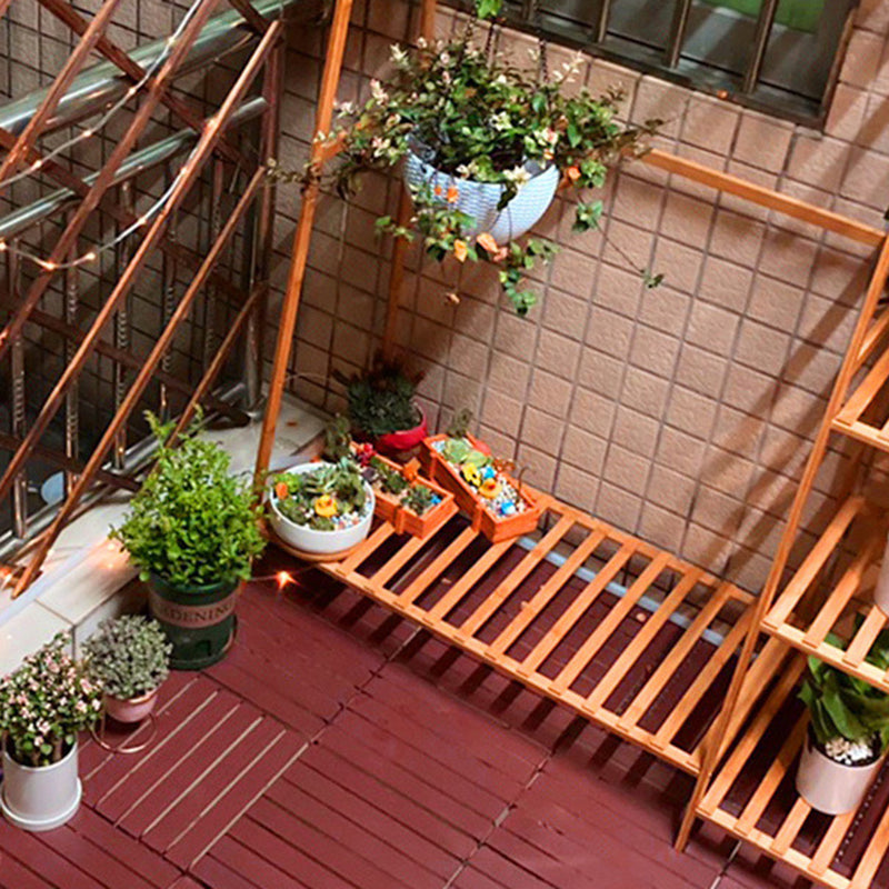 Avtoit | Red 6-Slat Square Wood Deck Tiles Snap-Fit Installation Floor Tiles