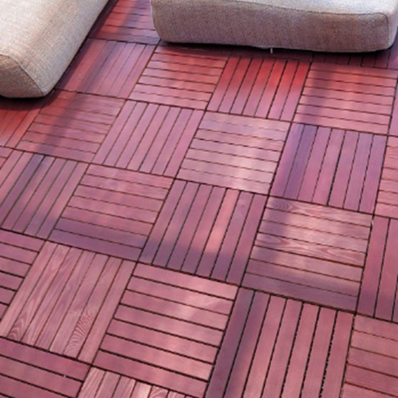 Avtoit | Red 6-Slat Square Wood Deck Tiles Snap-Fit Installation Floor Tiles