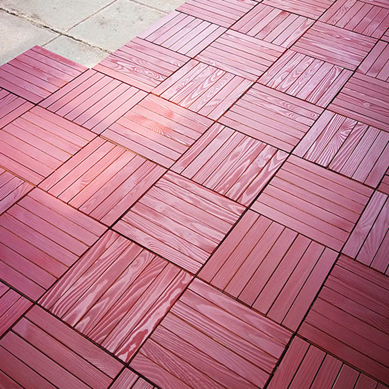 Avtoit | Red 6-Slat Square Wood Deck Tiles Snap-Fit Installation Floor Tiles
