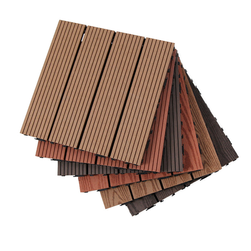 Avtoit | 12" X 12" PVC 6-Slat Square Patio Tiles Snap Fit Installation Outdoor Floor Tiles