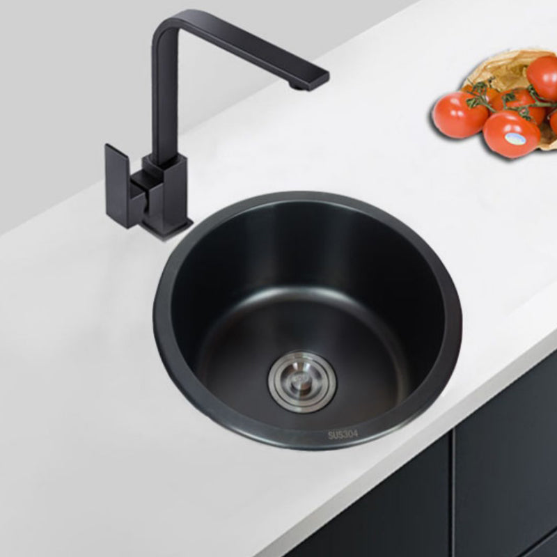 Avtoit | Stainless Steel Round Sink in Black Single Basin Undermount Sink with Basket Strainer