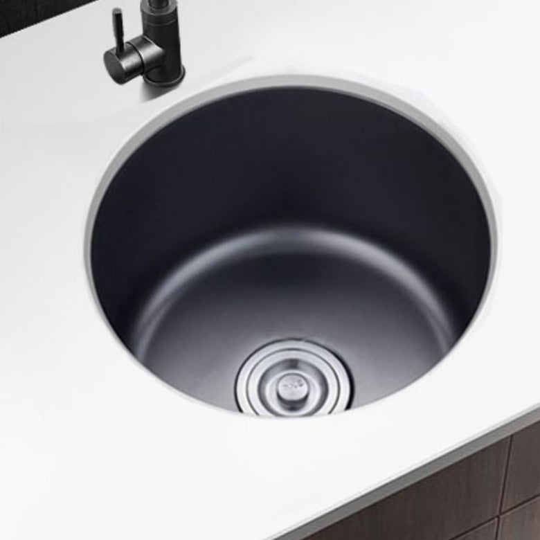 Avtoit | Stainless Steel Round Sink in Black Single Basin Undermount Sink with Basket Strainer