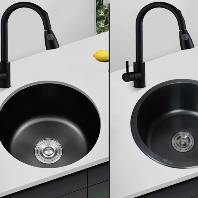 Avtoit | Stainless Steel Round Sink in Black Single Basin Undermount Sink with Basket Strainer