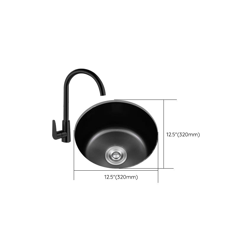 Avtoit | Stainless Steel Round Sink in Black Single Basin Undermount Sink with Basket Strainer