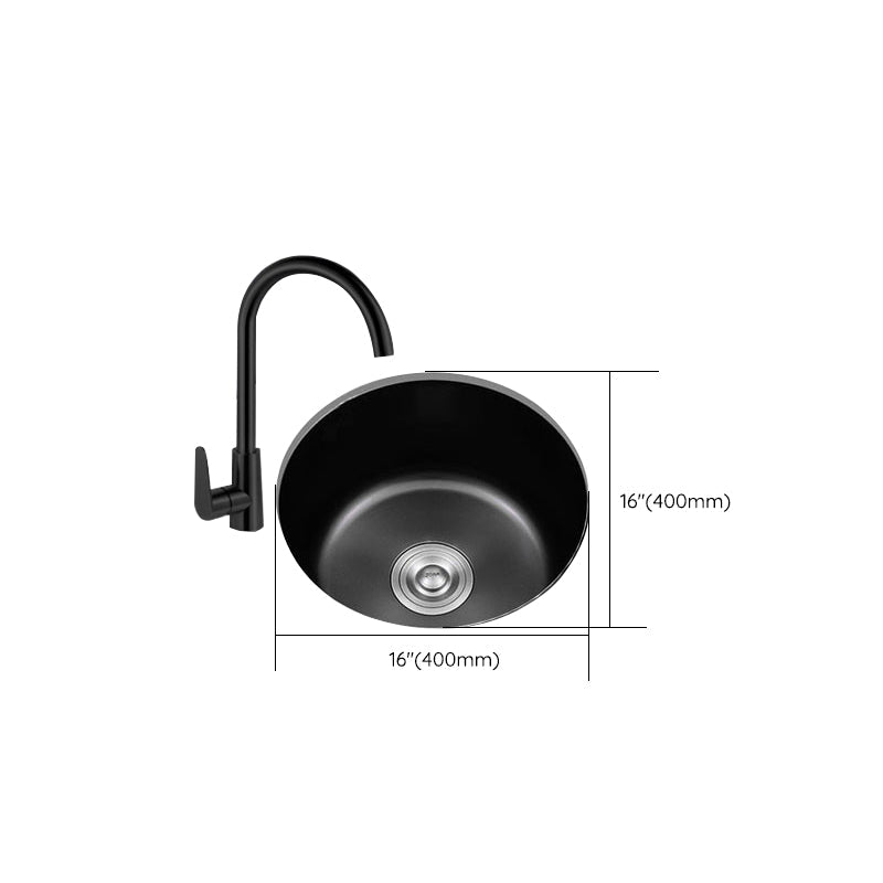 Avtoit | Stainless Steel Round Sink in Black Single Basin Undermount Sink with Basket Strainer