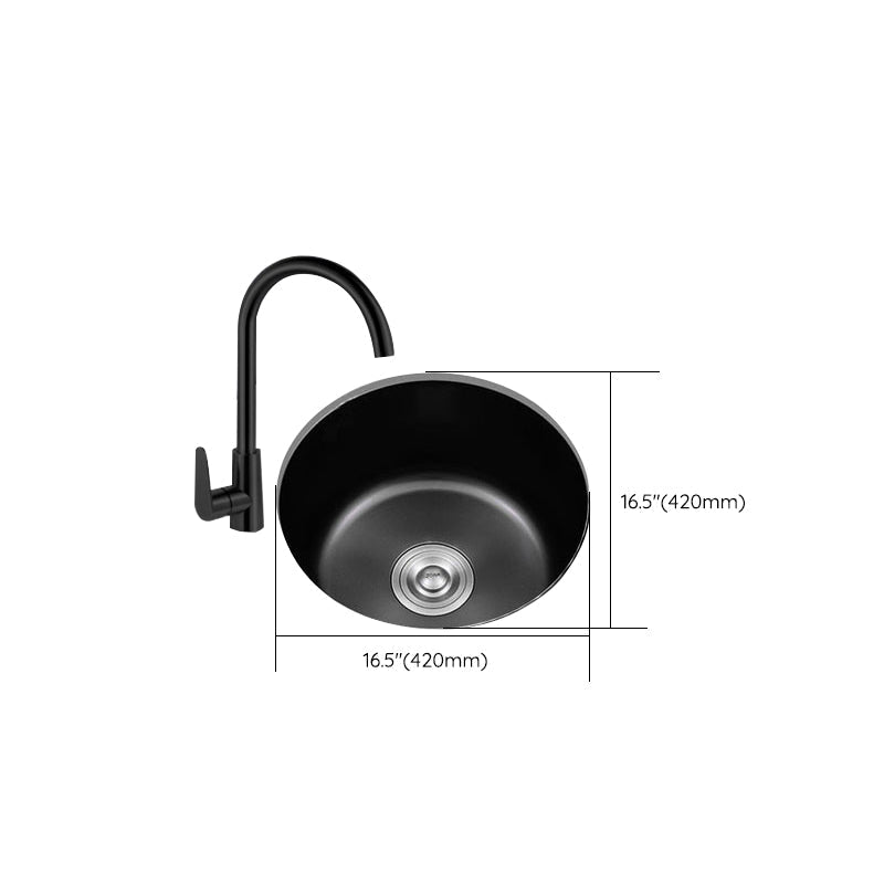 Avtoit | Stainless Steel Round Sink in Black Single Basin Undermount Sink with Basket Strainer