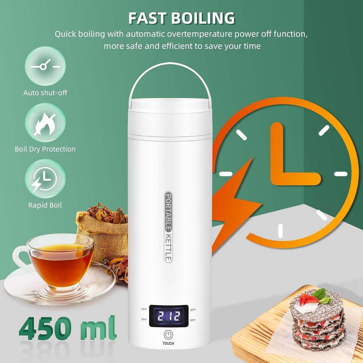 Avtoit | Portable Electric Travel Kettle | Compact Stainless Steel Smart Kettle with LCD