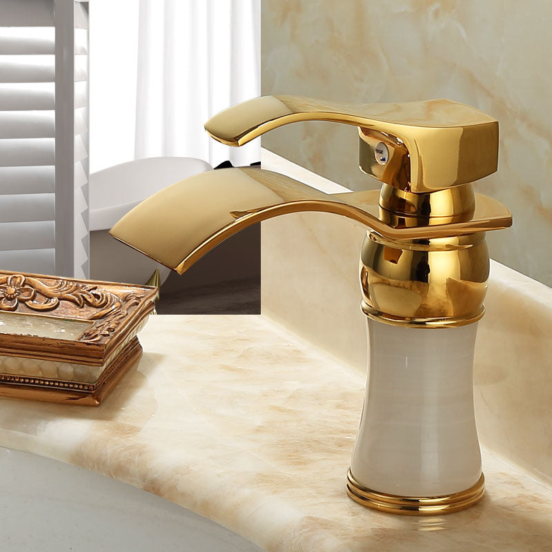 Avtoit | Wall-mounted Copper Roman Bath Faucet Low Arc Roman Bath Faucet Set with Jade