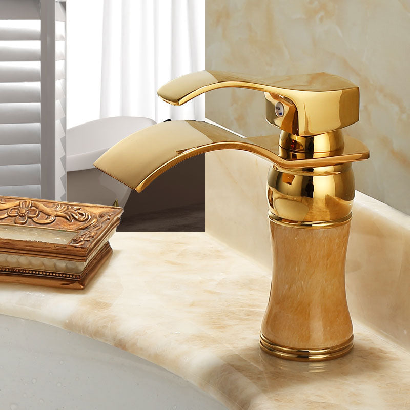 Avtoit | Wall-mounted Copper Roman Bath Faucet Low Arc Roman Bath Faucet Set with Jade