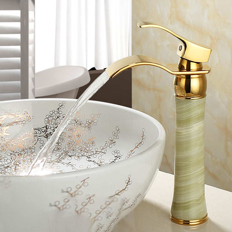 Avtoit | Wall-mounted Copper Roman Bath Faucet Low Arc Roman Bath Faucet Set with Jade