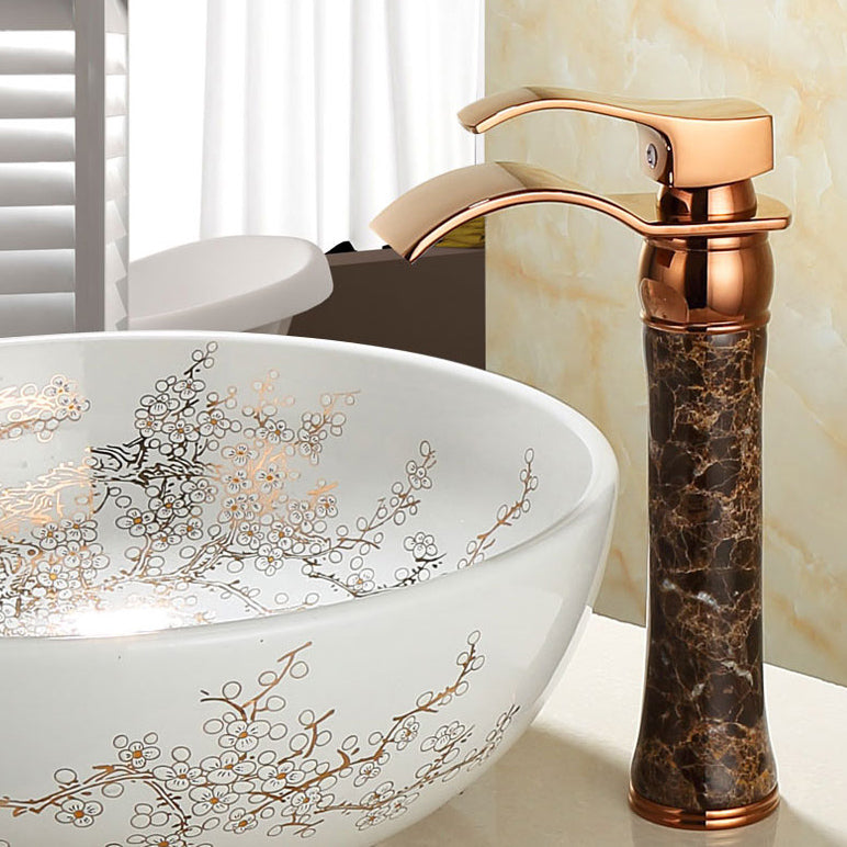 Avtoit | Wall-mounted Copper Roman Bath Faucet Low Arc Roman Bath Faucet Set with Jade