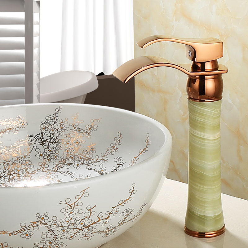 Avtoit | Wall-mounted Copper Roman Bath Faucet Low Arc Roman Bath Faucet Set with Jade