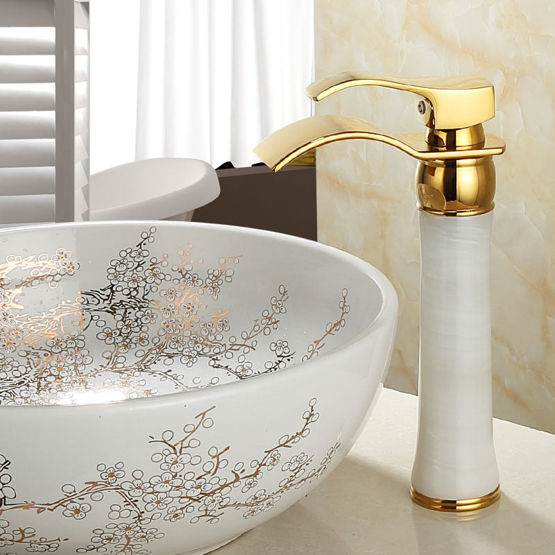 Avtoit | Wall-mounted Copper Roman Bath Faucet Low Arc Roman Bath Faucet Set with Jade