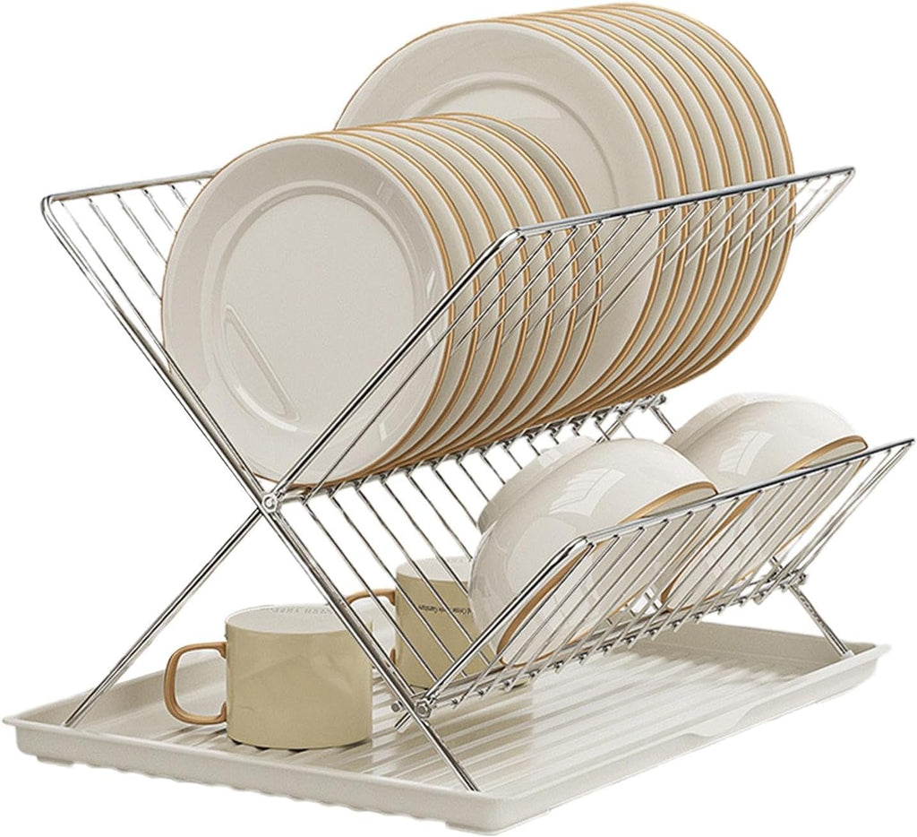 Avtoit | Folding Dish Drying Rack – 2-Tier Countertop Drainer with Detachable Tray – Kelvra