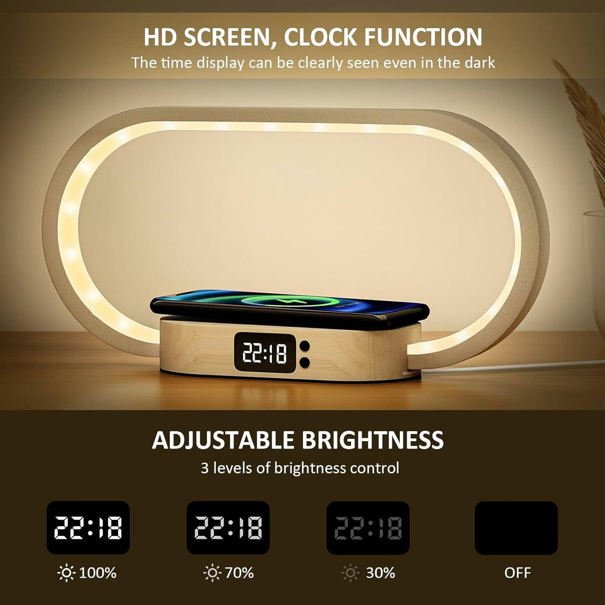 Avtoit | Wireless Charging Bedside Table Lamp with Clock – Lumora