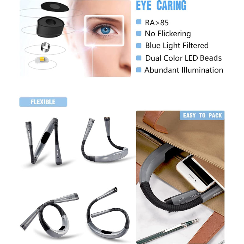 Avtoit | LED Neck Reading Lamp, Book Light for Reading in Bed, 3 Colors, 6 Brightness Levels, Flexible Arm, Rechargeable, Durable, Perfect for Reading, Knitting, Camping, Repairing