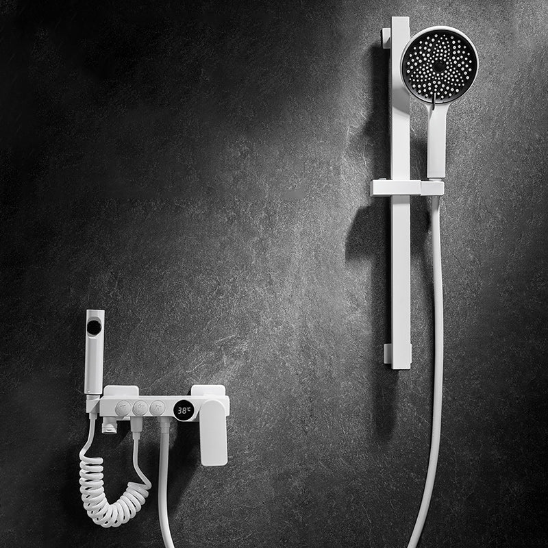 Avtoit | Round Shower Set White Wall Mounted Hand Shower Lever Handle Shower Hose Swiveling Shower Set